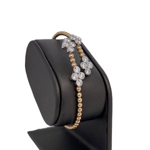 14K White, Rose Gold, Yellow Gold, Diamond Flower Flexible Bangle, Two Tone, Beaded Bangle, Flower Bangle, Flexible, Statement Piece Bangle