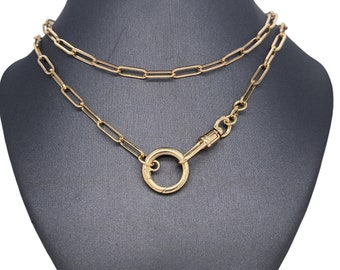 14K Italian Yellow Gold Paperclip Link Connector and Dog clip Chain