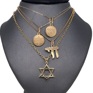 14K Yellow Gold Star of David or Chai Charm Pendant