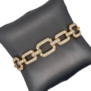 18K Yellow Gold Diamond Specialty Link Chain Bracelet, Diamonds, Solid Yellow Gold Bracelet, Statement Piece Diamond Bracelet