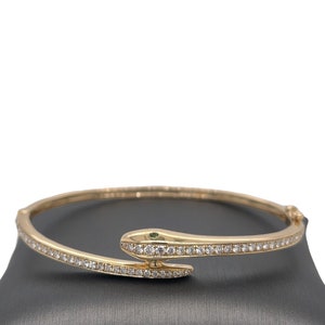 14K Solid Gold Diamond and Tsavorite Snake Bangle, Diamonds, Snake, Yellow Gold, High Polished, Tsavorite, Wrapper Snake Bangle Bracelet