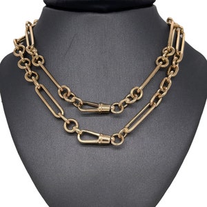 14K Italian Yellow Gold Albert Link Chain, Albert Link, Gold Chain, Dogclip Clasp, Mix Link Chain, Paperclip Link, Lariat Chain