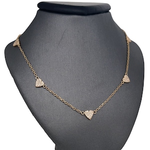 14K massief geelgouden diamanten hartketting, geel goud, diamanten, stationketting, hartketting, gouden hartketting, sieraden