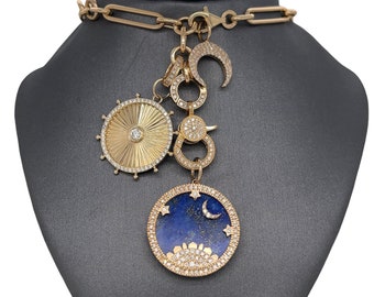 Lionheart™ Signature Original Charms, 14K Gold Starry Night Lapis Lazuli, Cassandane Sunburst Medallion, Luna Celestial Crescent moon Charms