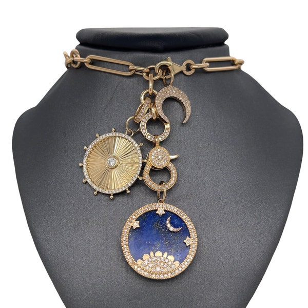 Lionheart™ Signature Original Charms, 14K Gold Starry Night Lapis Lazuli, Cassandane Sunburst Medallion, Luna Celestial Crescent moon Charms