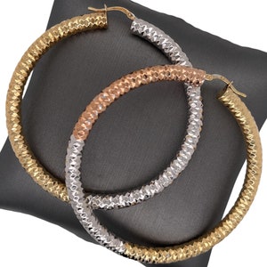 14K Yellow Gold Diamond-Cut Hoop Earrings, White Gold, Rose Gold, White Gold Hoops, Rose Gold Hoops, Gold Diamond-Cut Hoop Earrings