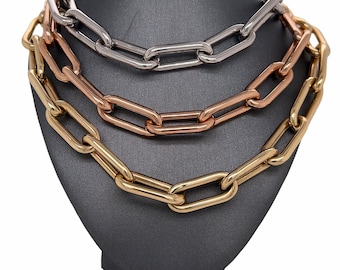 14K Solid Yellow, Rose or White Gold Paperclip Chain Necklace