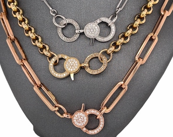 14K Solid Yellow Gold, Rose Gold, Yellow Gold, Pave Diamonds Jumbo Lobster Clasp closure connector clasp