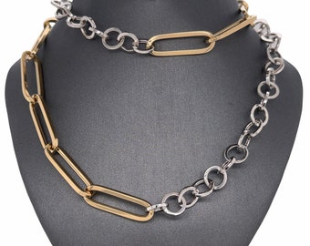 14K Italian Yellow and White Gold Mixed Link Paperclip Link Chain