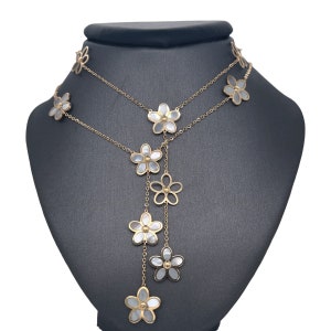 Lionheart™ 14K Italian Yellow Gold Lionheart™ Signature "Wild Flower" Inlay Lariat Necklace, Mother of Pearl, Lariat, Flower Necklace