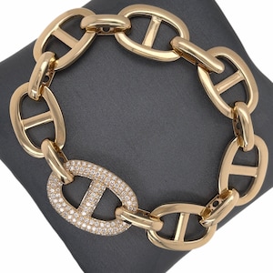 14K Solid Gold, Pave set Diamonds, Jumbo Mariner Specialty Link Statement Bracelet