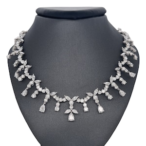 18K Solid White Gold Diamond Necklace, Diamonds, Pear Diamonds, Prong Set Diamonds, Gorgeous Statement Piece Diamond Drop Necklace