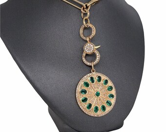 Lionheart™ Signature "Serenity" Medallion, 14K Solid Gold, Multi Oval Emerald, Diamond, Medallion, Lucky Charm Pendant