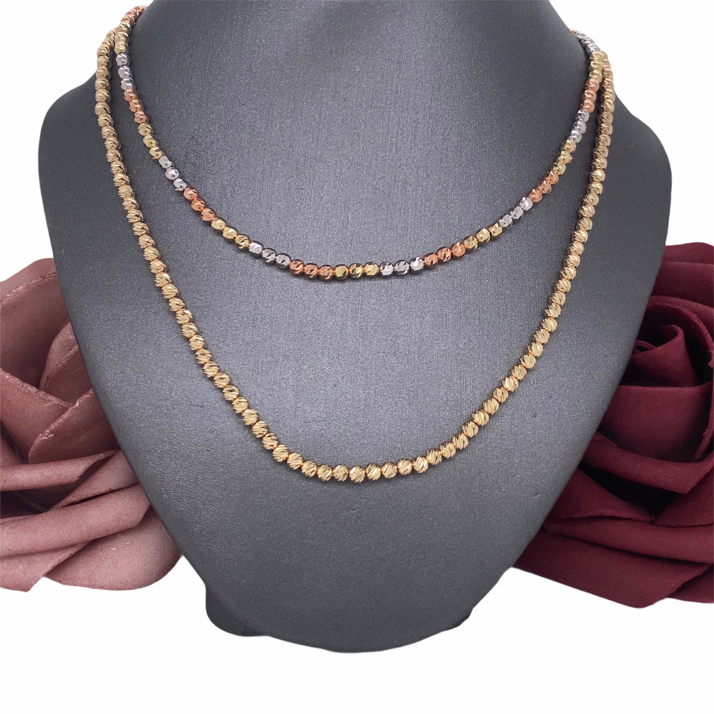 14 K Solid Gold Tri Color Gold Diamond 
