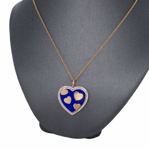 14K Gold, Diamond, Enamel, Heart Charm, dainty, cable link chain necklace