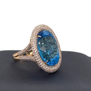 18K One of a Kind Solid Yellow Gold Blue Topaz Diamond Ring, Blue Topaz, Diamonds, Precious Stone, Cocktail Ring, Statement Ring, Jewelry
