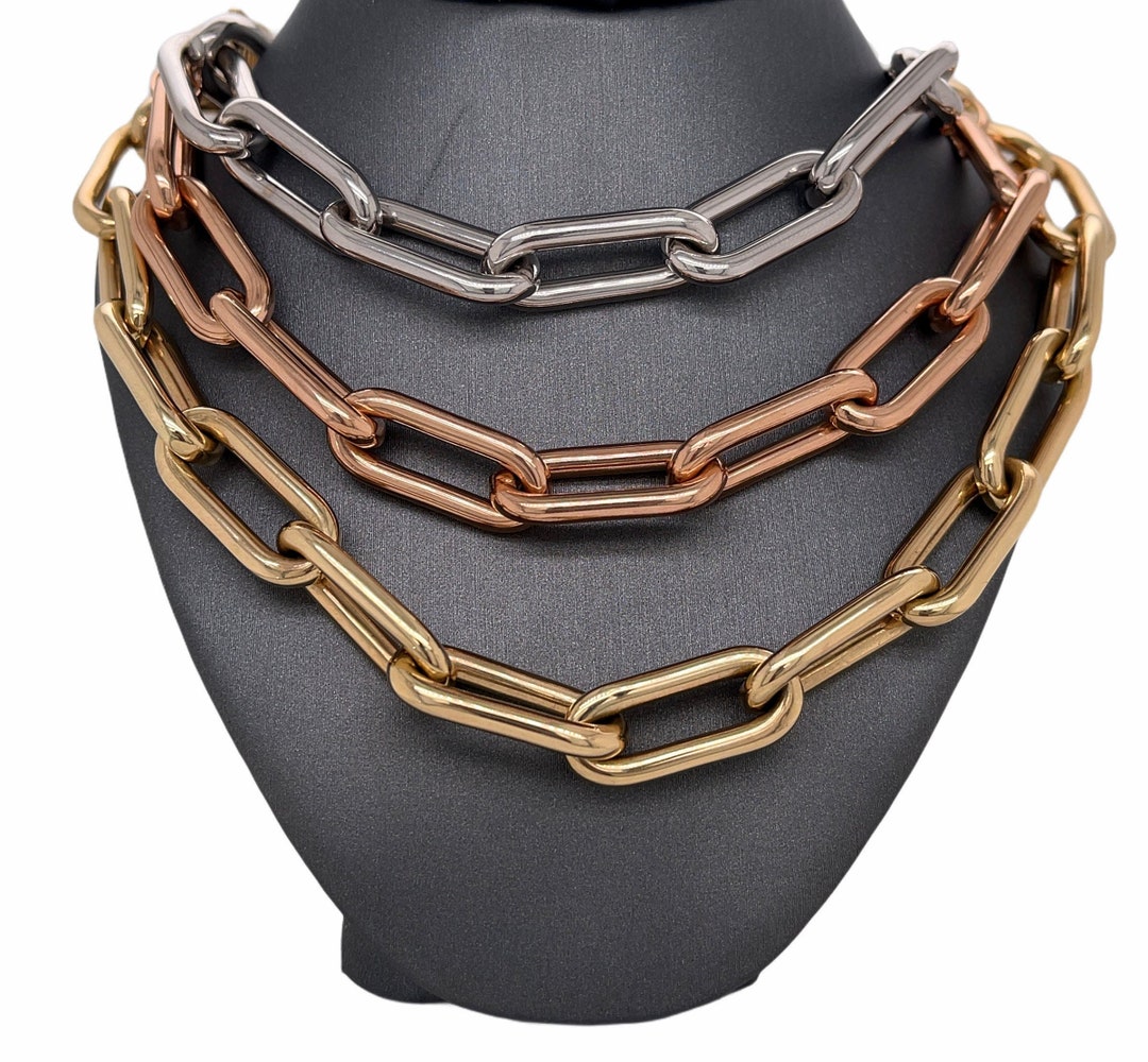 14K Solid Yellow, Rose or White Gold Paperclip Chain Necklace - Etsy