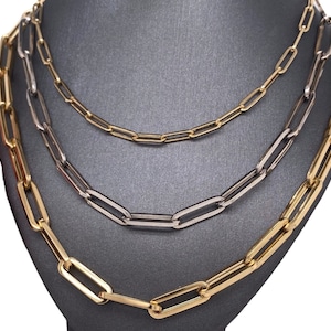 14K Italian Gold Paperclip Chain, Yellow Gold, Rose Gold, White Gold, Paperclip Link Chain, Square Rectangle Paperclip Link Chain
