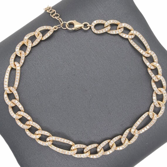 14K Solid Gold Diamond Figaro Link Chain Bracelet Etsy