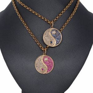 14K Gold, Diamond, Sapphire, Pink Sapphire, Yin Yang Charm Pendant