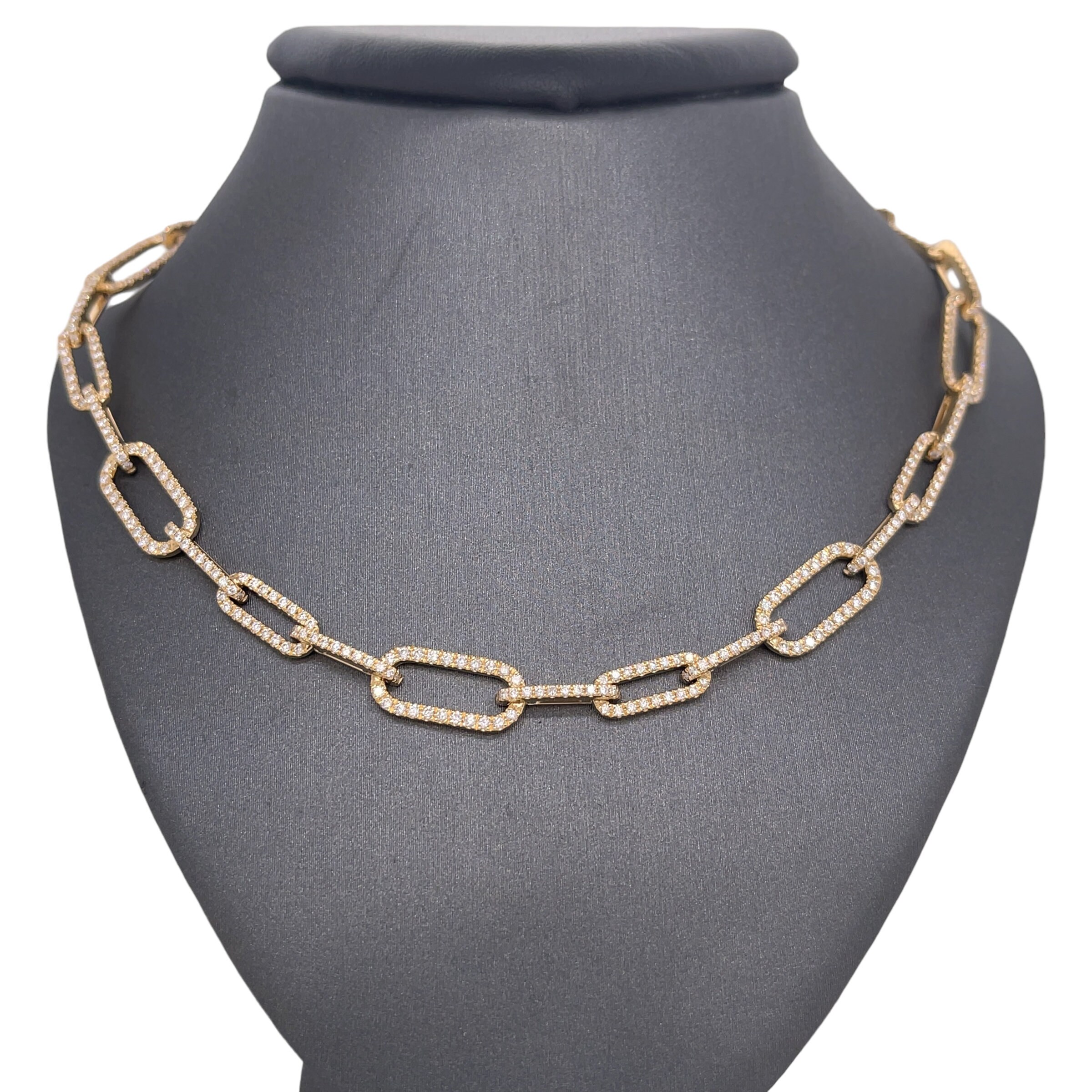 18K Solid Yellow Gold Diamond Paperclip Chain - Etsy