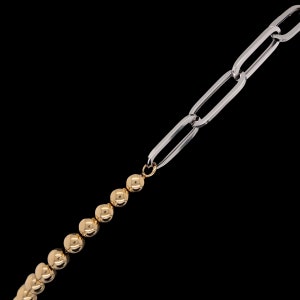 14K Gold, White Gold, Half gold Beads, Half Paperclip, twotone gold, paperclip, link chain, Link Necklace image 6