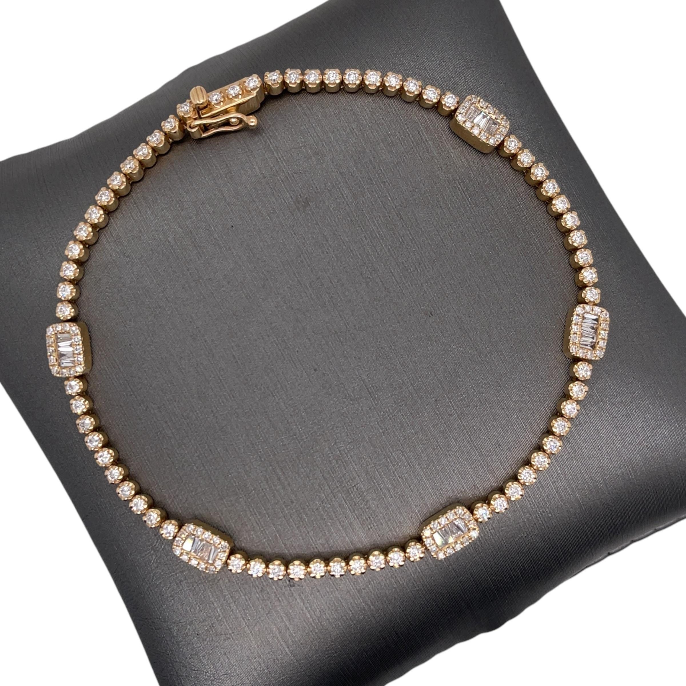 14K Yellow Gold Diamond Station Tennis Bracelet, Diamond Bracelet, Tennis Bracelet, Yellow Gold Bracelet, Baguette Diamonds, Gold Jewelry