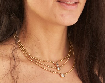 18K ゴールド ベゼル セット ダイヤモンド ネックレス、ペア