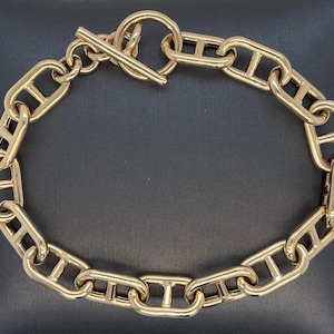 14K Italian Gold Anchor Link Chain Bracelet, Puffed Anchor H Link, Mariner Link Bracelet, Anchor Link Chain Toggle Bracelet