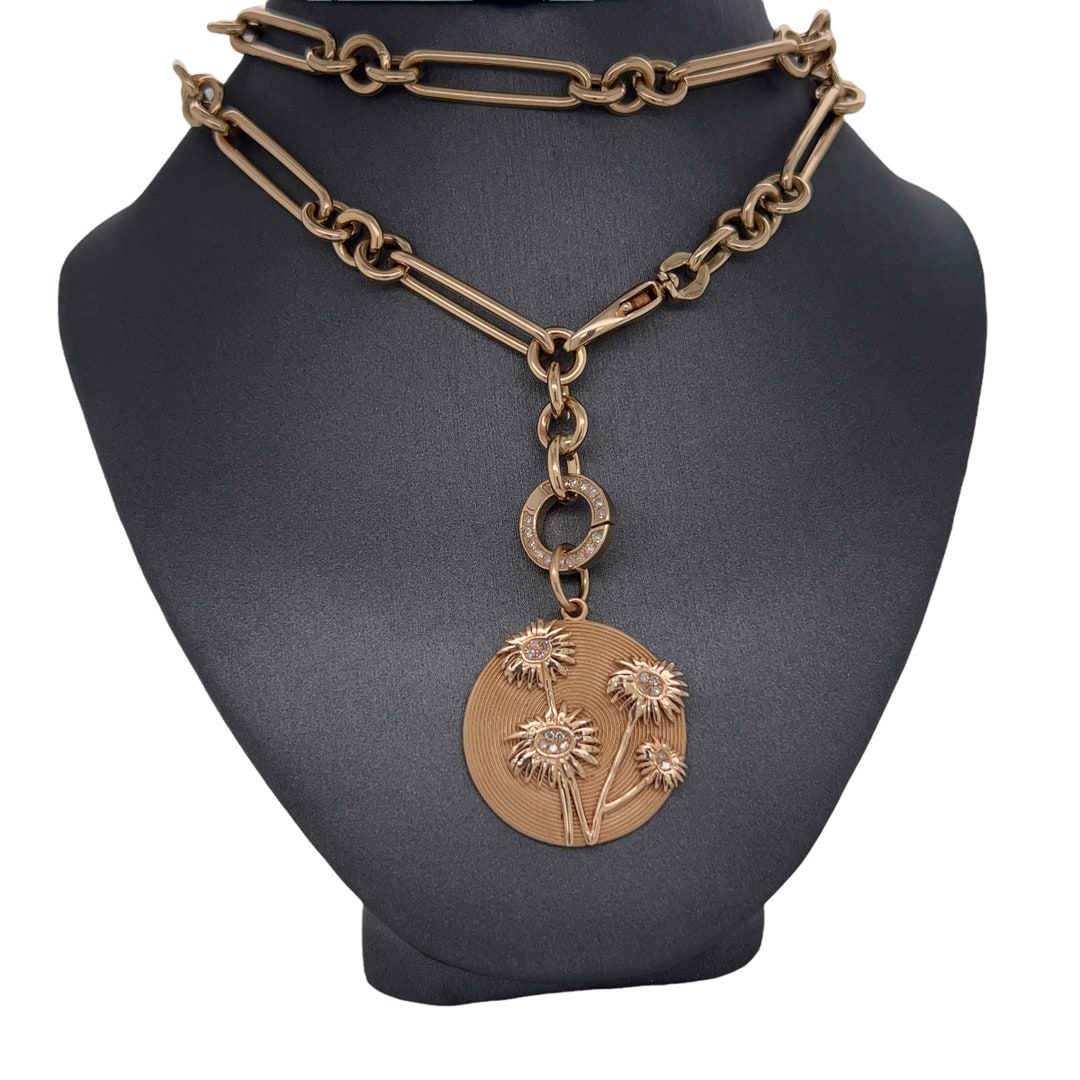 14K Gold Diamond Lionheart Design Dandelion Medallion Etsy