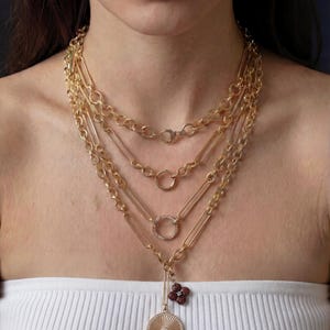14K Italian Gold Albert Trombone Link Adjustable Circle Ring Lariat Chain Necklace image 11