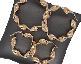 14K Yellow Gold Twisted Hoop Earrings