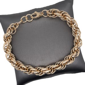 14K Yellow Gold Rope Link Bracelet, Specialty Link Bracelet, Interlocking Link Bracelet, Rope Bracelet, Adjustable Yellow Gold Bracelet