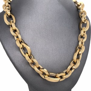 14 K Italian Gold, Oval Links, Polished,  Satin Finish, Interlocking Fancy Statement Link Chain Necklace
