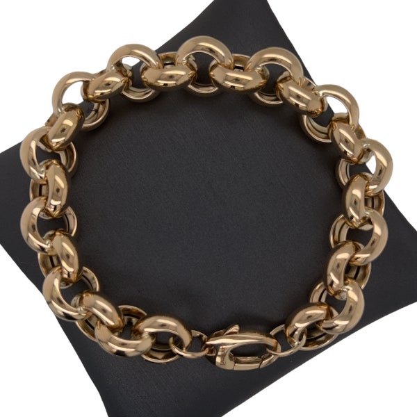 14K Italian Gold Jumbo link Rollo, Circular, Rolo large link lobster closure Bracelet