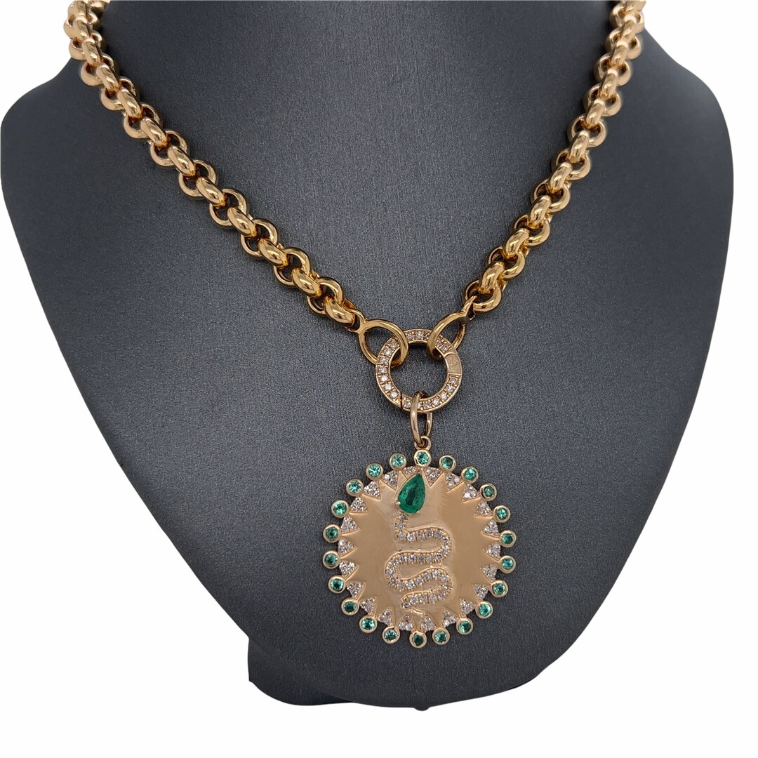 14K Solid Gold Lionheart™ Signature serpent Snake Medallion, Diamonds