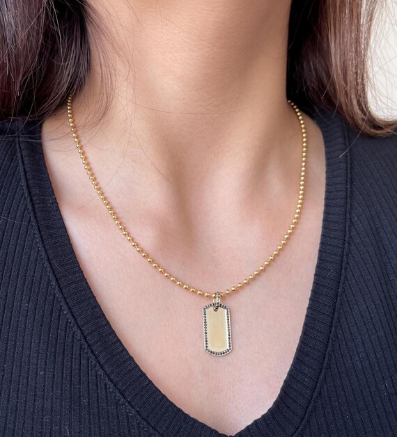 14K Solid Yellow Gold Black Diamond Dog Tag Pendant, Yellow Gold