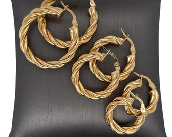 14K Yellow Gold Twisted Hoop Earrings, Large Hoops, Small Hoops, Twisted Hoops, Braided Hoop Earrings, Gold Earrings, Gold Hoop Earrings