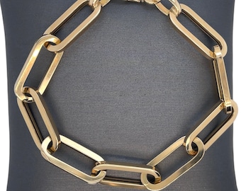 Pulsera de eslabones con clip de papel en oro amarillo de 14 quilates