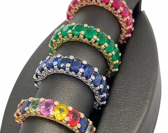 14K Gold Diamonds and Multi Sapphires, Emeralds, Rubies Eternity Band Ring