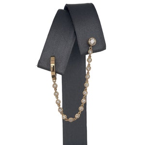 14K Yellow Gold Diamond Drop Huggie Earrings, Push Back, Diamonds, Bezel, Diamond Bezel Link, Stunning Diamond Single Strand Earrings