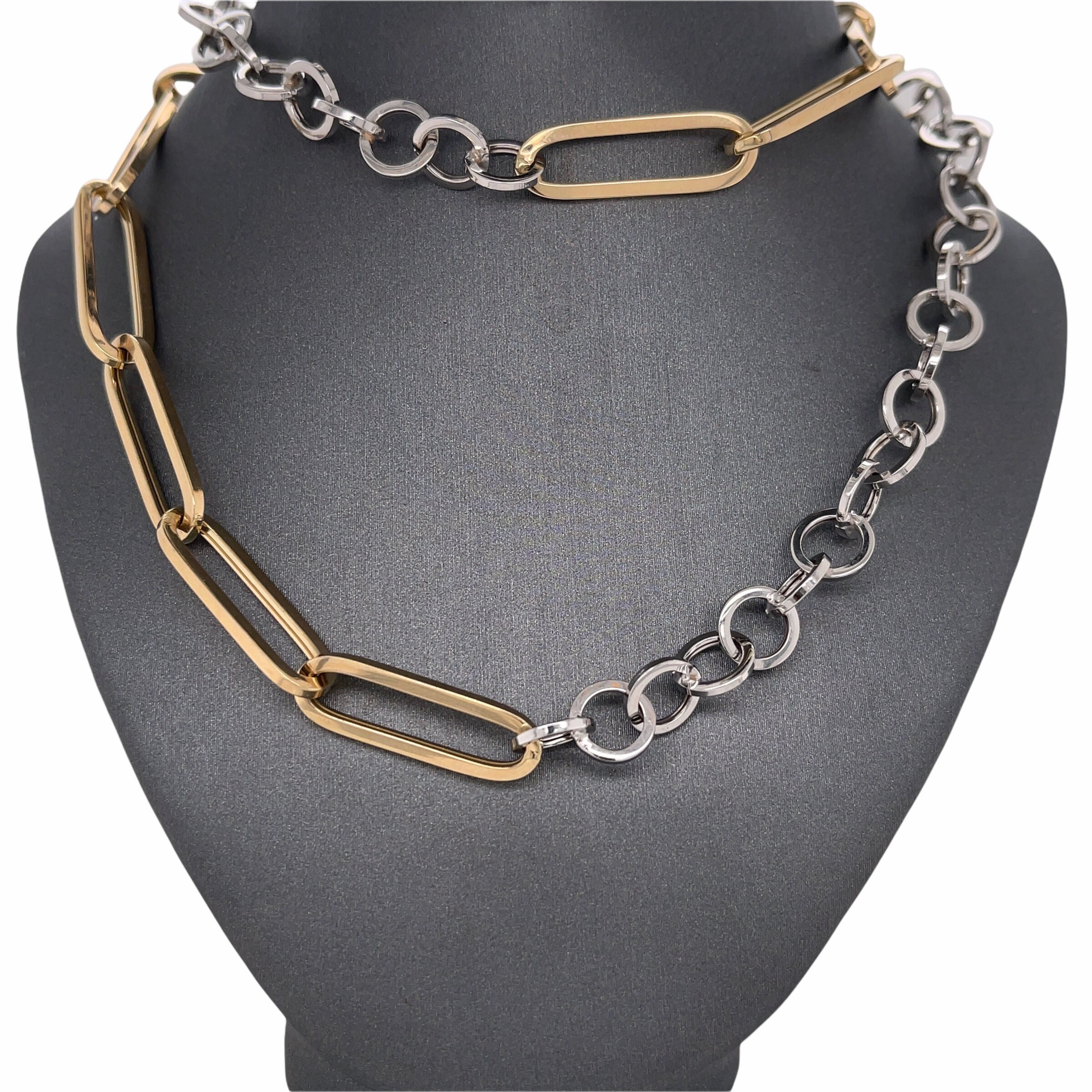 14K Gold Half Paperclip & Half Cable Chain Bracelet