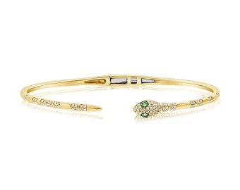 Bracciale a Serpente Aperto Regolabile Placcato Oro con Zirconi Intarsiati per Donna