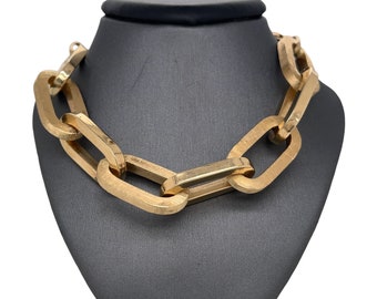 14K Italian Gold Paperclip Chunky Statement Chain Necklace
