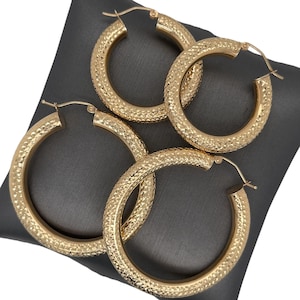 14K Yellow Gold Diamond-Cut Hoop Earrings, Yellow Gold, Gold Hoop Earrings, Diamond-Cut Hoops, Gold Hoops, Gold Diamond-Cut Hoop Earrings