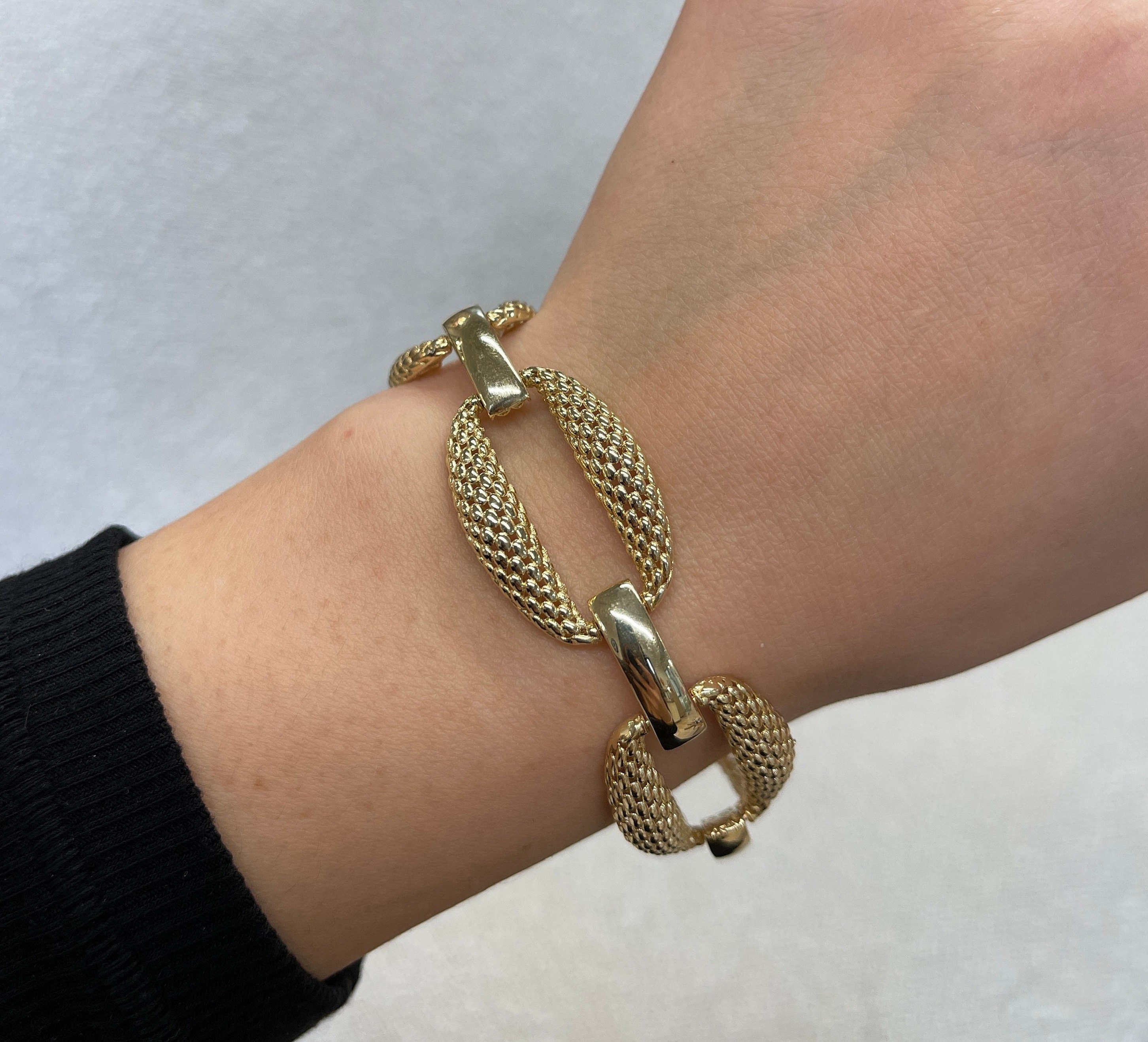 14K イタリア製イエローゴールド リンクチェーンブレスレット - Etsy 日本