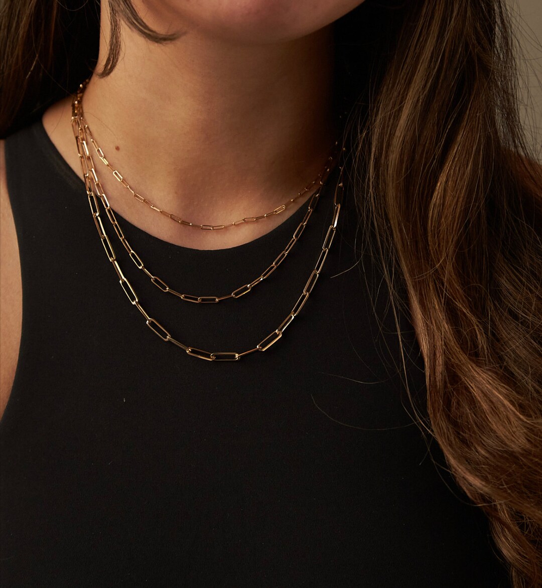 14K Solid Italian Gold Paperclip Chain Solid Gold Links - Etsy