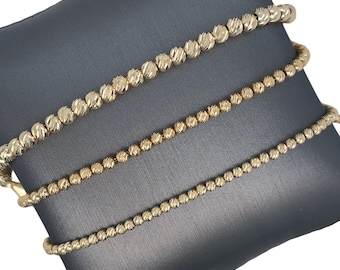 14K Solid Yellow Gold Diamond Cut Textured Link Bracelet, High Shine, Stackable Bracelet, Ball Link, Bead Ball Link Bracelets