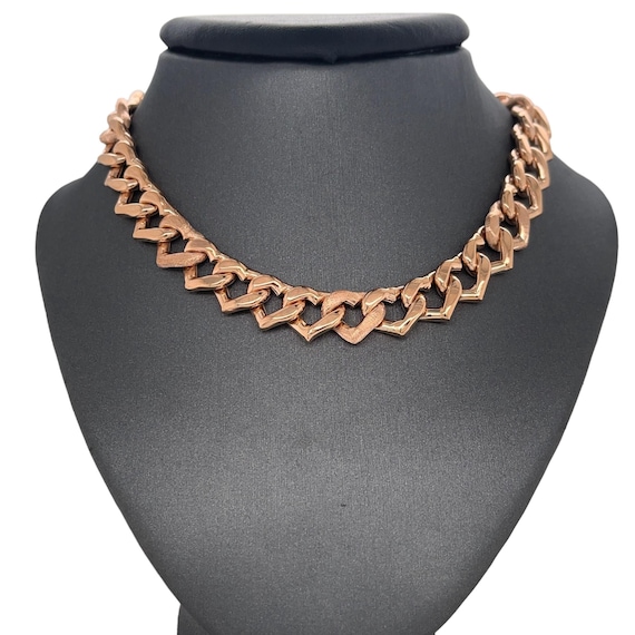 14K Rose Gold Heart Curb Link Chain Necklace, Rose Gold Necklace