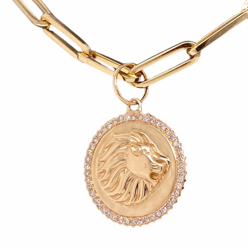 14 K Solid Gold Lion Head Lion Diamond Disc Medallion Charm Etsy